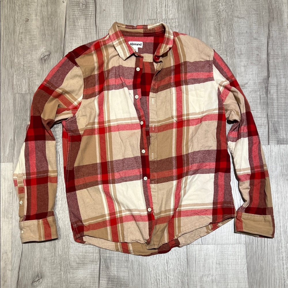 Abound Red and Tan Plaid Flannel Shirt